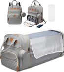 3-in-1 Diaper Bag Backpack – Foldable Baby Bed & USB Charging