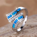 White Zircon Geometric Blue Opal Engagement Ring for Women Vintage Silver Wedding Band Jewelry Mother's Gift