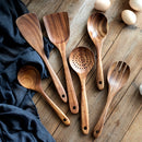 Eco-Friendly Wood Kitchenware Cooking Set with Storage Bucket - Household Spatula Spoon Salad Fork Stirring Spoon Baking Tools