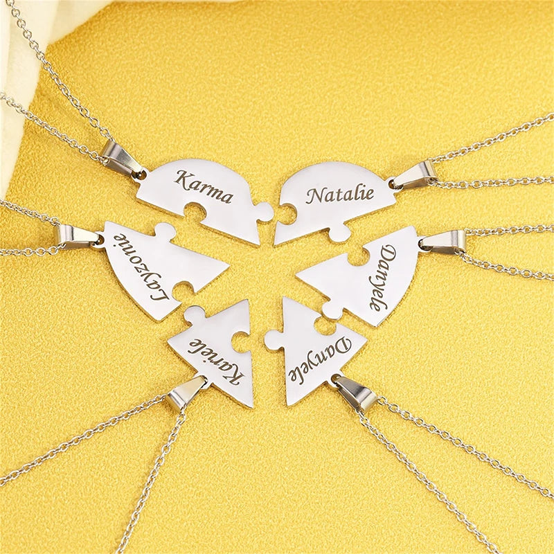 Personalized Heart Puzzle Name Necklace for Women Custom Engraved Family Love Chain Pendant Fashion BFF Couple Gift Silver Gold Rose Gold