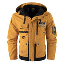 Men's Casual Windproof Jacket with Detachable Hat Solid Color Spring Autumn Versatile Coat Comfortable Knit Fabric Zip Closure