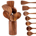 Eco-Friendly Wood Kitchenware Cooking Set with Storage Bucket - Household Spatula Spoon Salad Fork Stirring Spoon Baking Tools