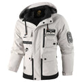 Men's Casual Windproof Jacket with Detachable Hat Solid Color Spring Autumn Versatile Coat Comfortable Knit Fabric Zip Closure