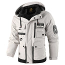 Men's Casual Windproof Jacket with Detachable Hat Solid Color Spring Autumn Versatile Coat Comfortable Knit Fabric Zip Closure
