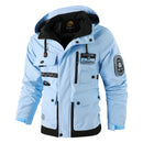 Men's Casual Windproof Jacket with Detachable Hat Solid Color Spring Autumn Versatile Coat Comfortable Knit Fabric Zip Closure
