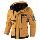 Men's Casual Windproof Jacket with Detachable Hat Solid Color Spring Autumn Versatile Coat Comfortable Knit Fabric Zip Closure