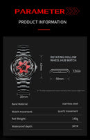 Kaleidoscope Sharingan 3D Japanese Anime Dial Rotary Dial Watch Quartz Men's Luxury Waterproof Fashion Watch Stainless Steel Band