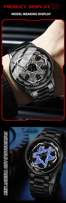 Kaleidoscope Sharingan 3D Japanese Anime Dial Rotary Dial Watch Quartz Men's Luxury Waterproof Fashion Watch Stainless Steel Band