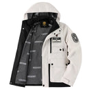 Men's Casual Windproof Jacket with Detachable Hat Solid Color Spring Autumn Versatile Coat Comfortable Knit Fabric Zip Closure