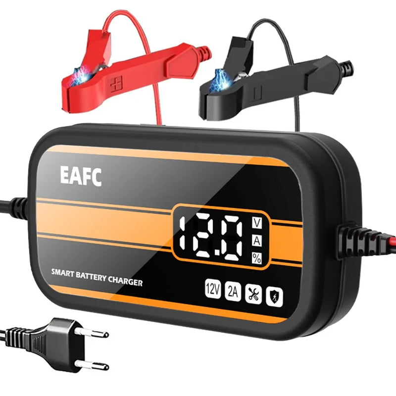 Intelligent 12V Car Battery Charger with Digital Display 2Ah-20Ah Lead Acid Repair Tool for Car SUV Motorcycle