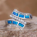 White Zircon Geometric Blue Opal Engagement Ring for Women Vintage Silver Wedding Band Jewelry Mother's Gift