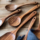 Eco-Friendly Wood Kitchenware Cooking Set with Storage Bucket - Household Spatula Spoon Salad Fork Stirring Spoon Baking Tools