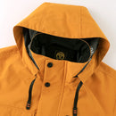 Men's Casual Windproof Jacket with Detachable Hat Solid Color Spring Autumn Versatile Coat Comfortable Knit Fabric Zip Closure