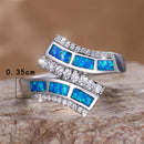 White Zircon Geometric Blue Opal Engagement Ring for Women Vintage Silver Wedding Band Jewelry Mother's Gift